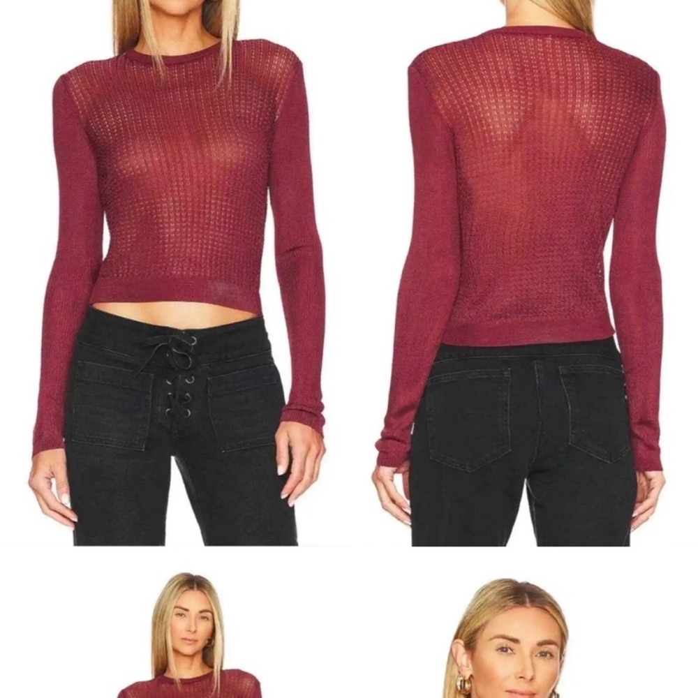 Free People NWT H2O Sheer Knit Crew pullover in raw garnet.